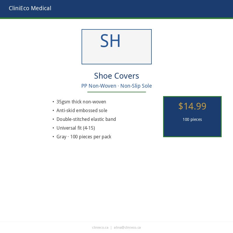 CliniEco Medical Shoe Covers — PP Non-Woven, Non-Slip Sole, 100-Pack