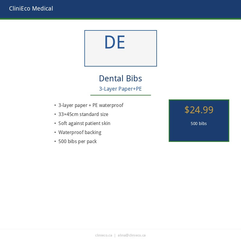 CliniEco Medical Dental Bibs — 3-Layer Paper+PE, 500-Pack