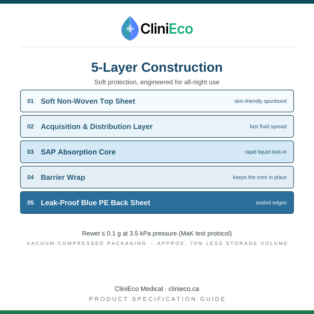 CliniEco Medical Adult Underpads 60 x 90 cm - 5-layer construction with SAP, vacuum compressed